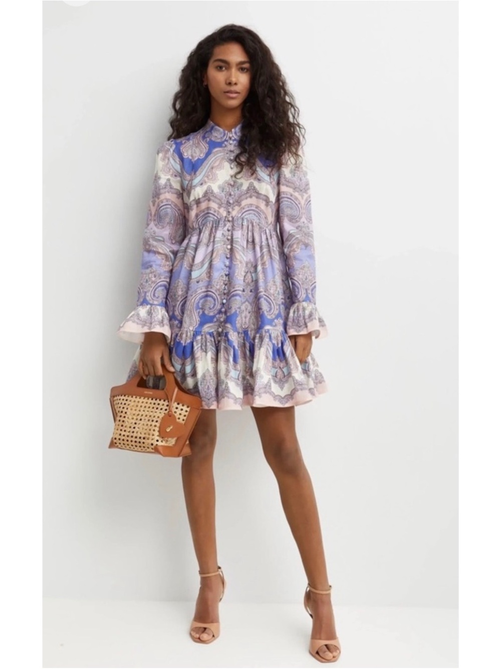 ZIMMERMANN Maxine Paisley Long Sleeve Linen Shirtdress Mini Dress US 4 NWT